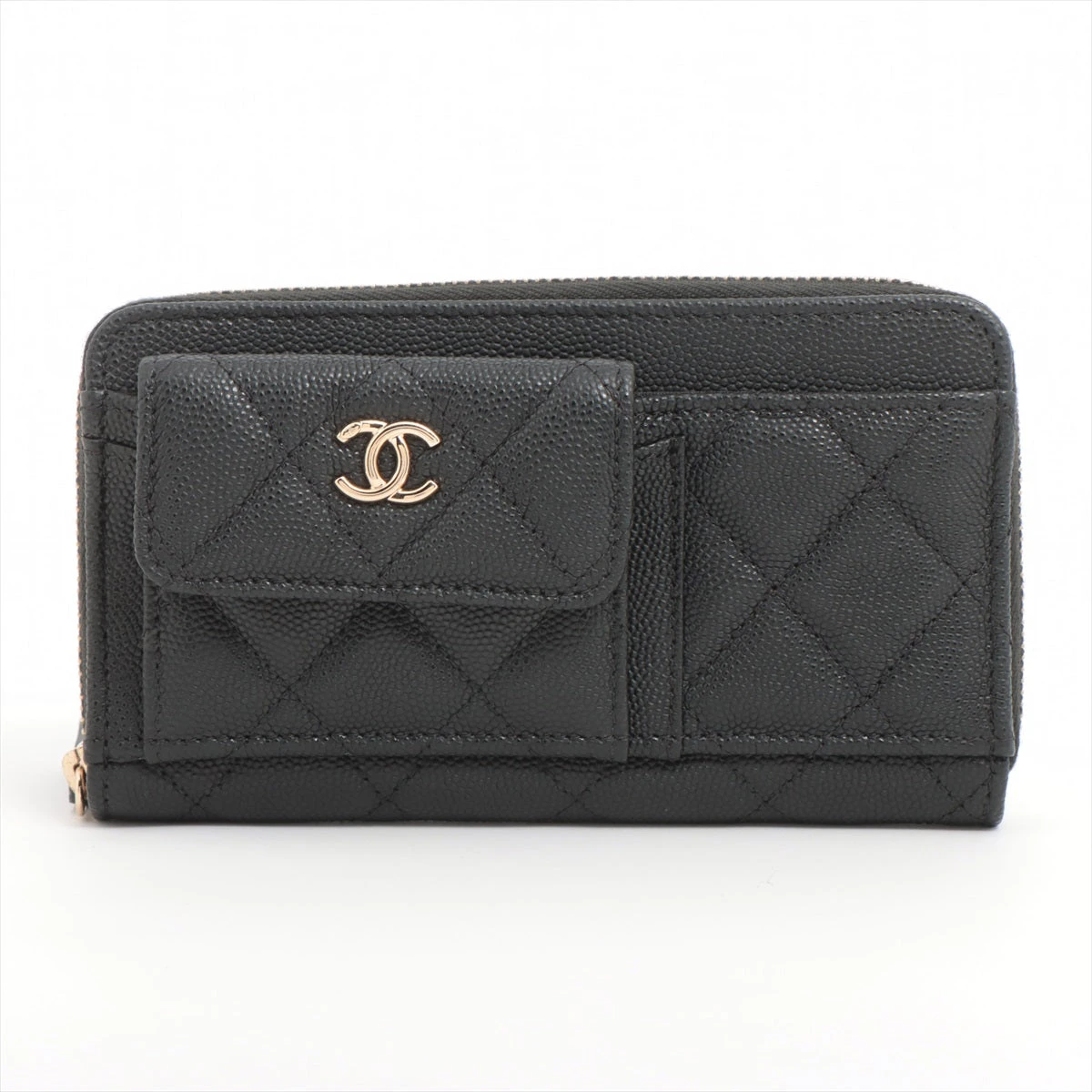 シャネル マトラッセ キャビアスキン コンパクトウォレット ブラック  
