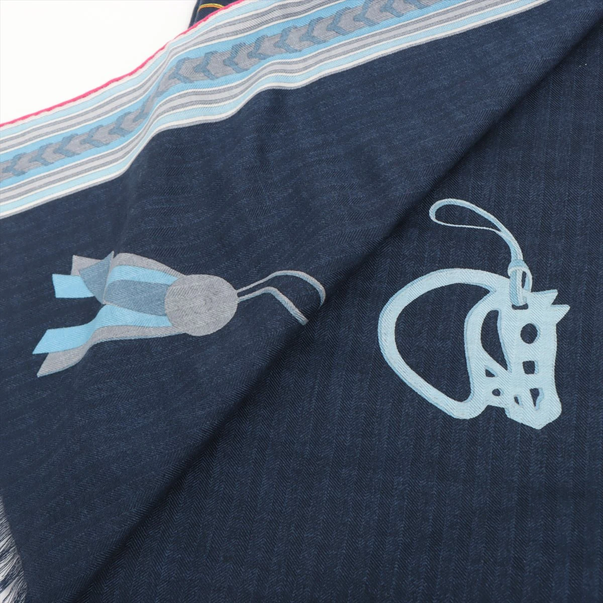 21AW HERMES レクタングル カシミヤシルク ストール ネイビー HERMES - 美品 エルメス HERMES レクタングル マフラー ストール Last