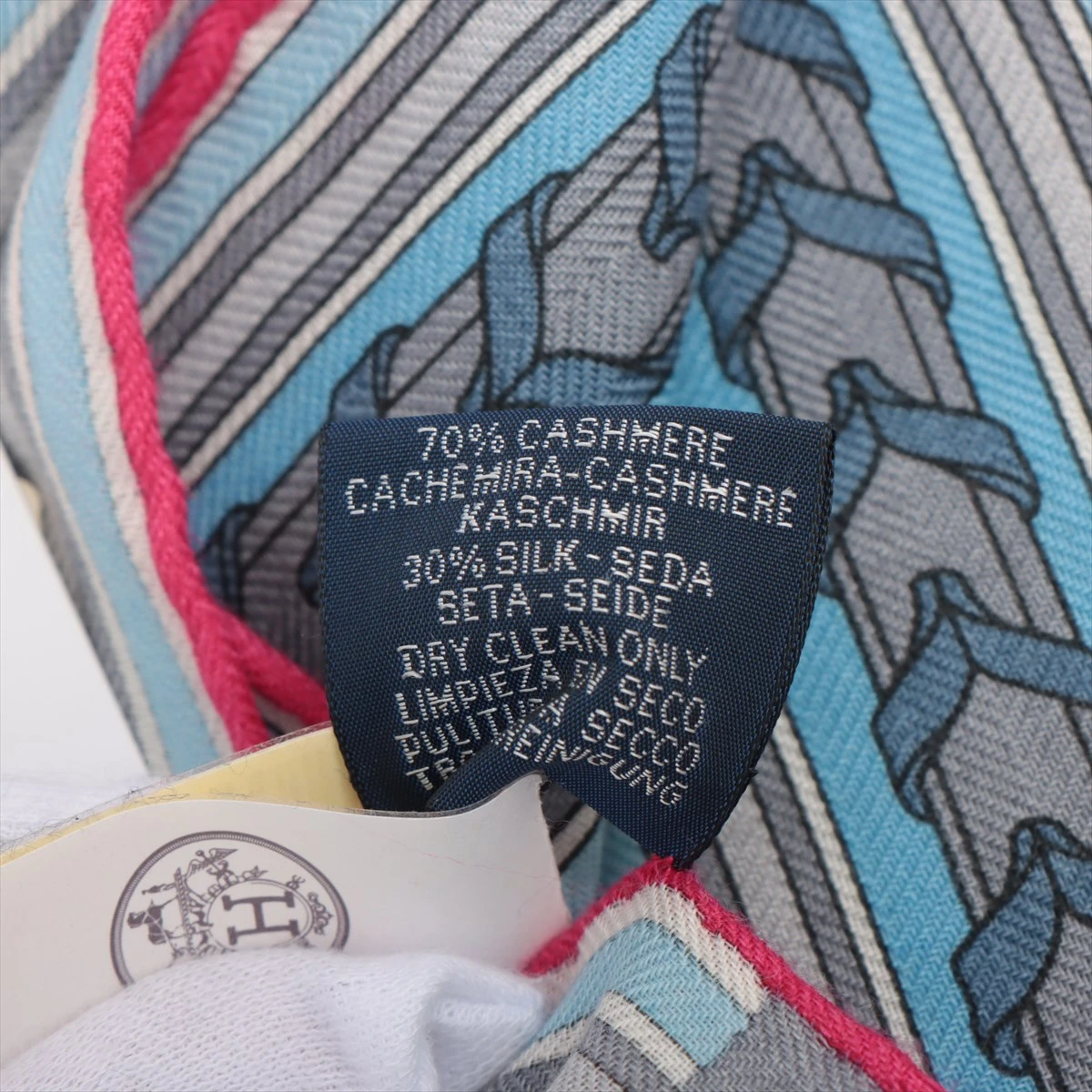 エルメス レクタングル ストール カシミヤ×シルク ネイビー Et Gris