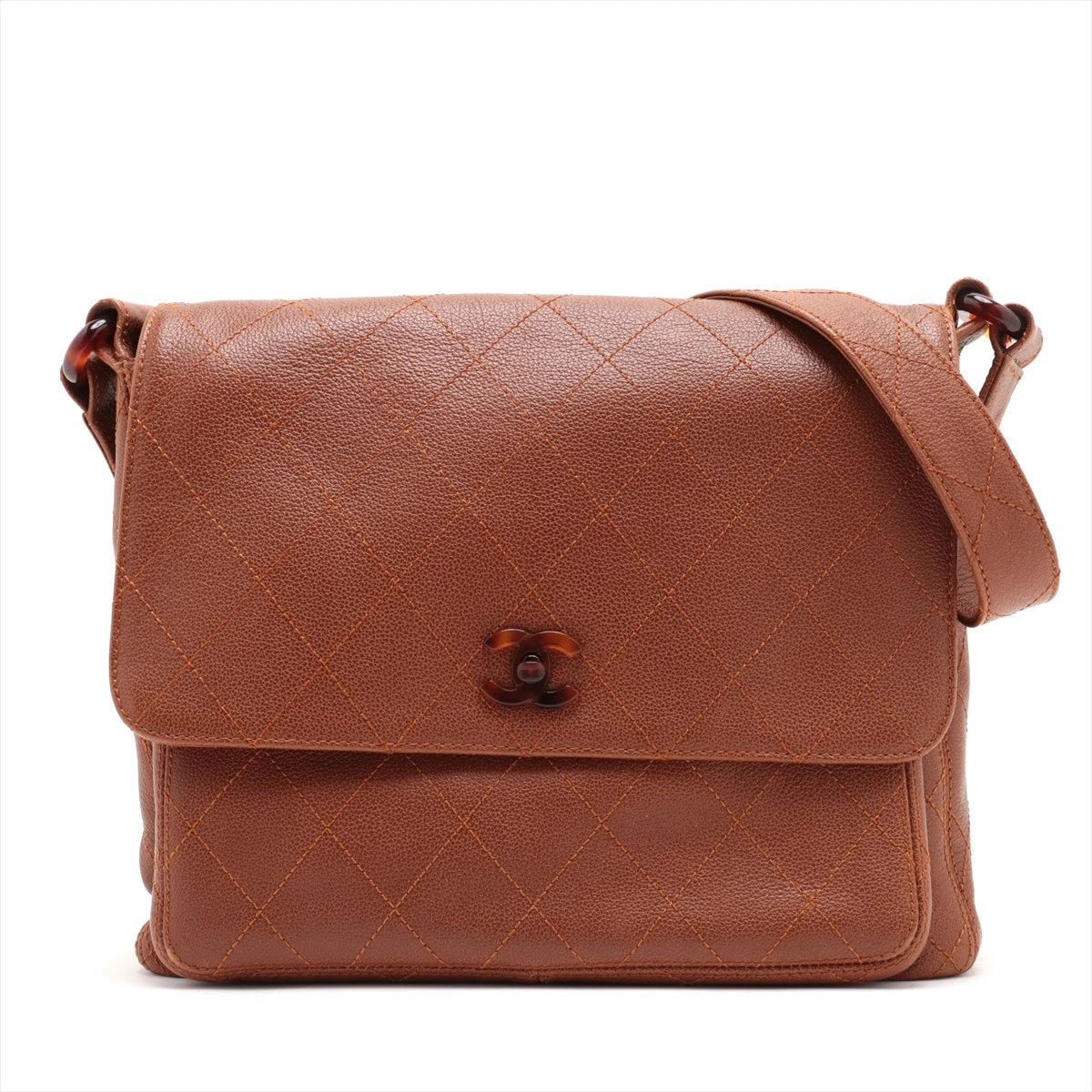 CHANEL オールドシャネル ブラウン レザー ショルダーバッグ レトロ