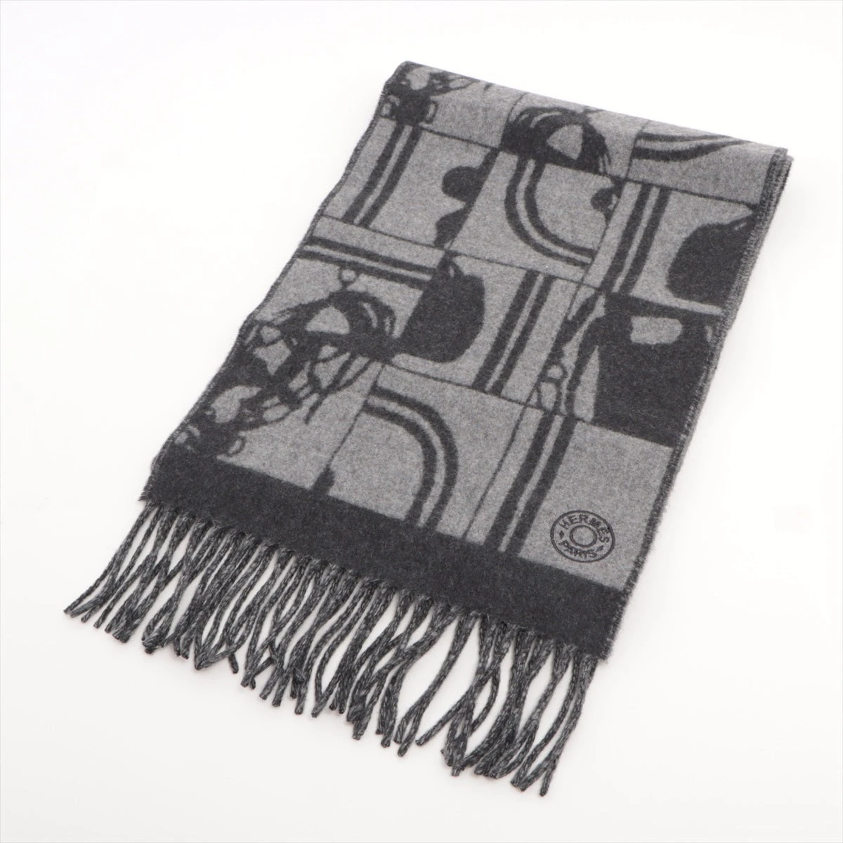 HERMÈS グレー ブラック マフラー