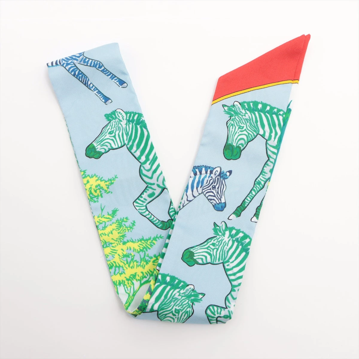 エルメス ツイリー Les Zebres ゼブラ スカーフ シルク ライトブルー