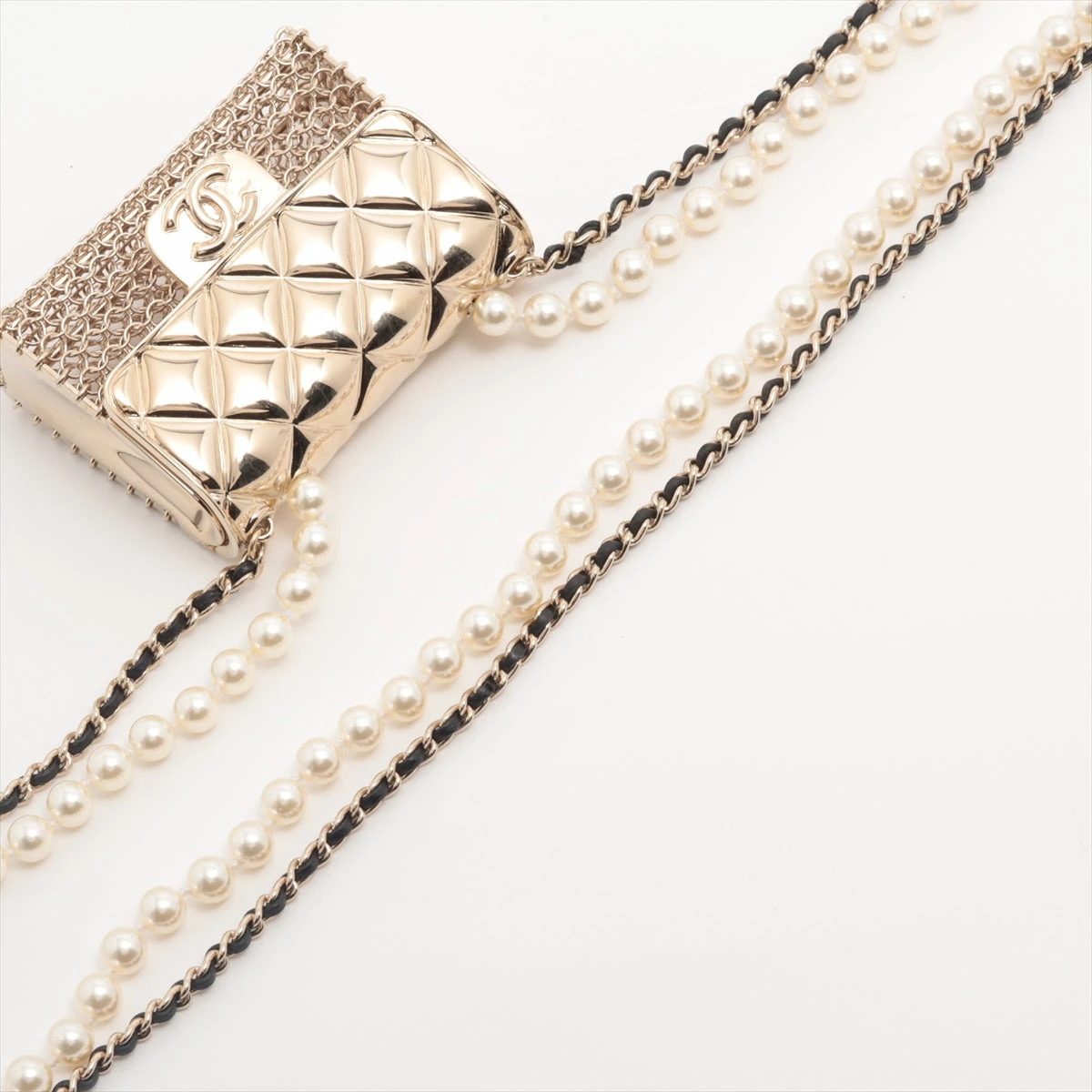 シャネル マトラッセ B21S ネックレス GP×フェイクパール×革 ゴールド