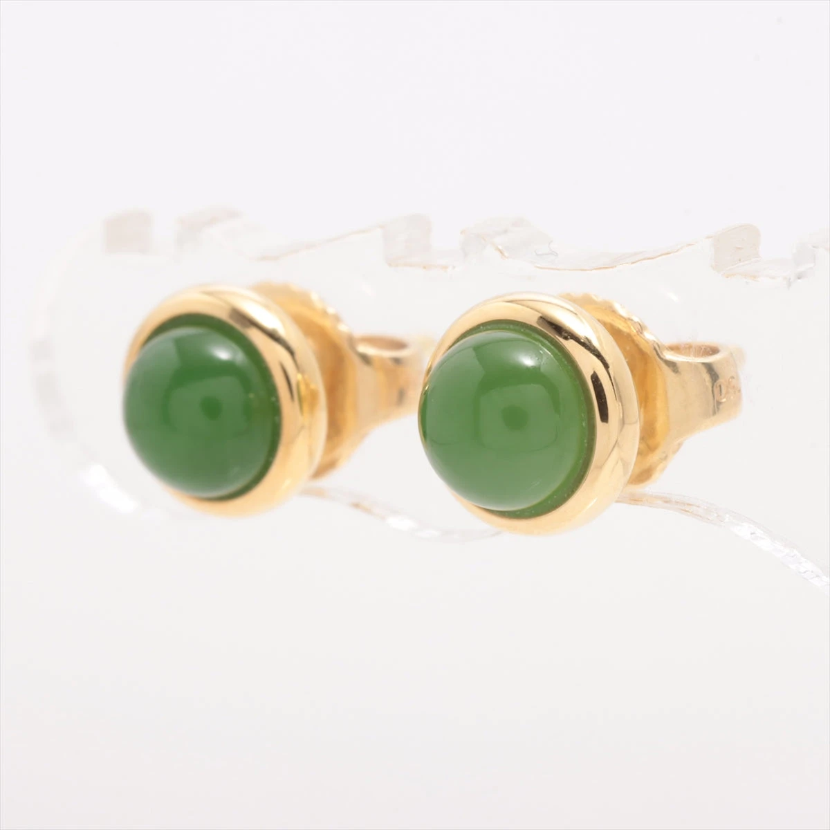 赤字大出血セール！アグリアス・ヒュイットソニウス ！緑帯出現！標本！ ティファニー カボション グリーンジェイド ピアス 750(YG) 2.5g