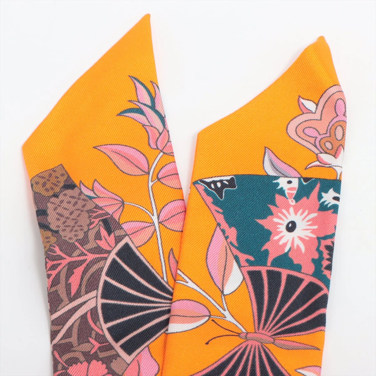 エルメス ツイリー シルク オレンジ ツイリー Fleurs et papillons de