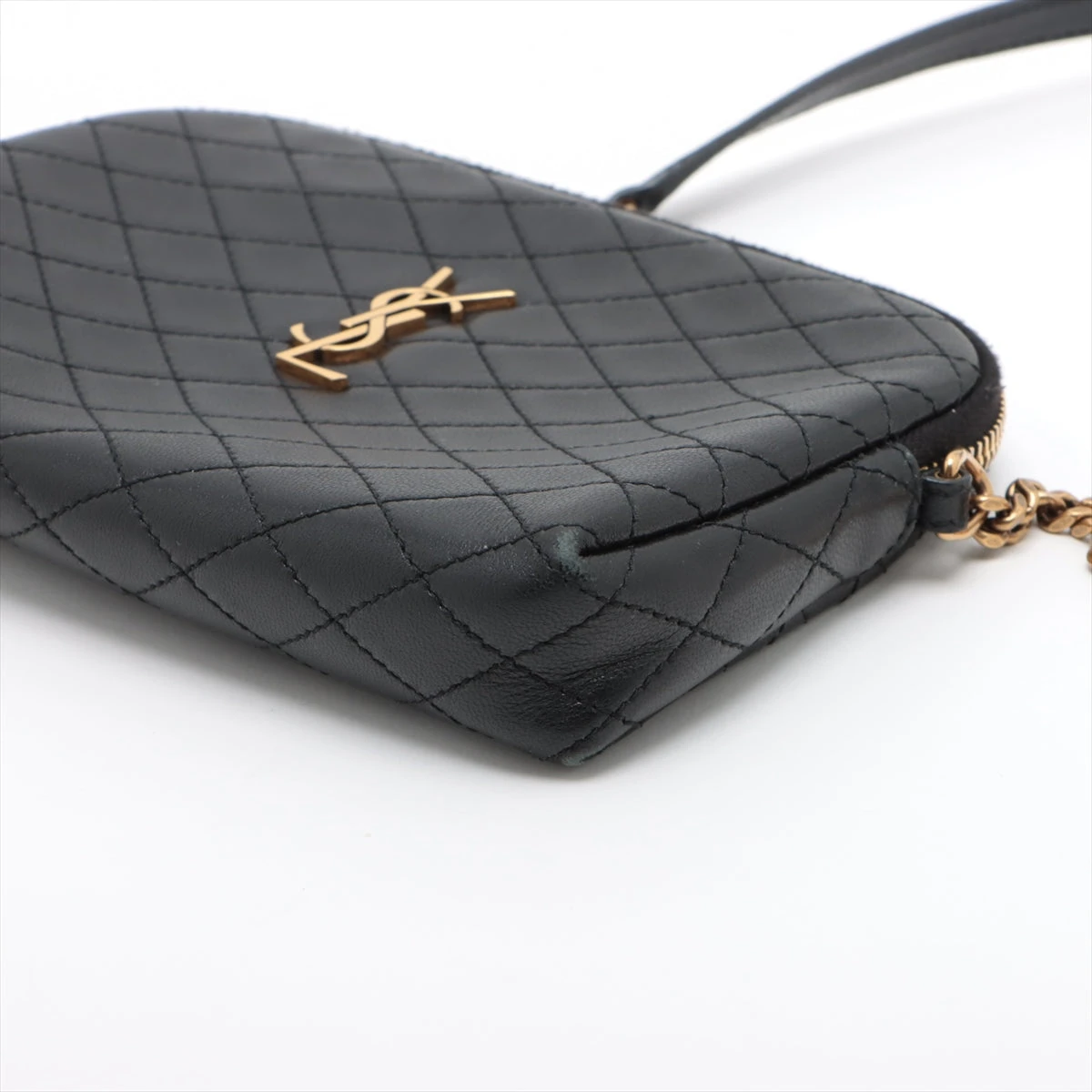 サンローランキャビアスキンブラックレザー チェーンバッグ