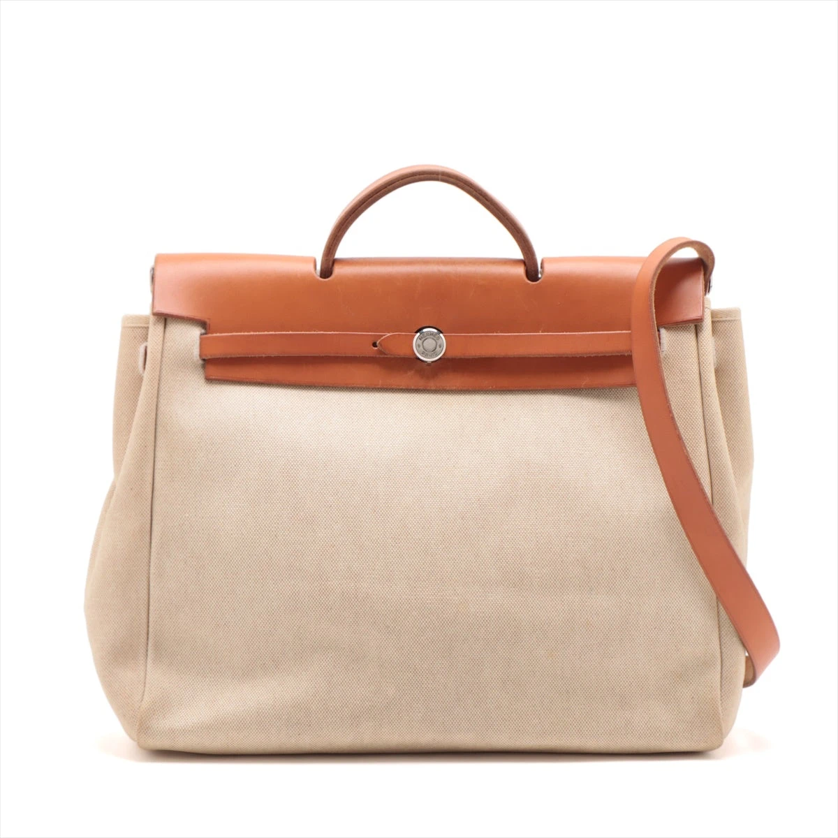エルメス エールバッグMM トワルアッシュ×レザー ベージュ