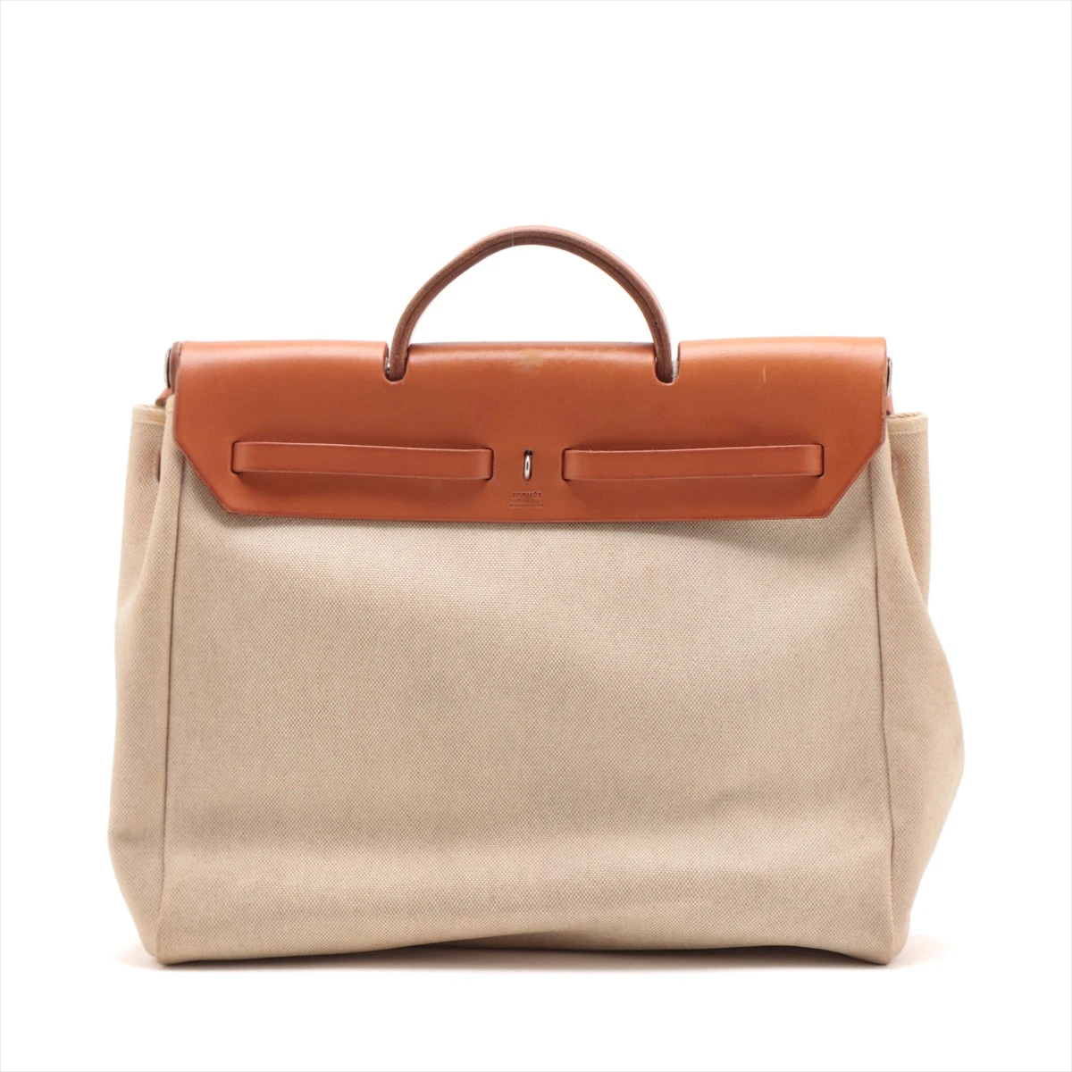 【5pa0150】エルメス ハンドバッグ エールバッグMM トワルアッシュ ベージュ シルバー金具 □C刻印【中古】レディース エルメス エールバッグMM トワルアッシュ×レザー ベージュ シルバー