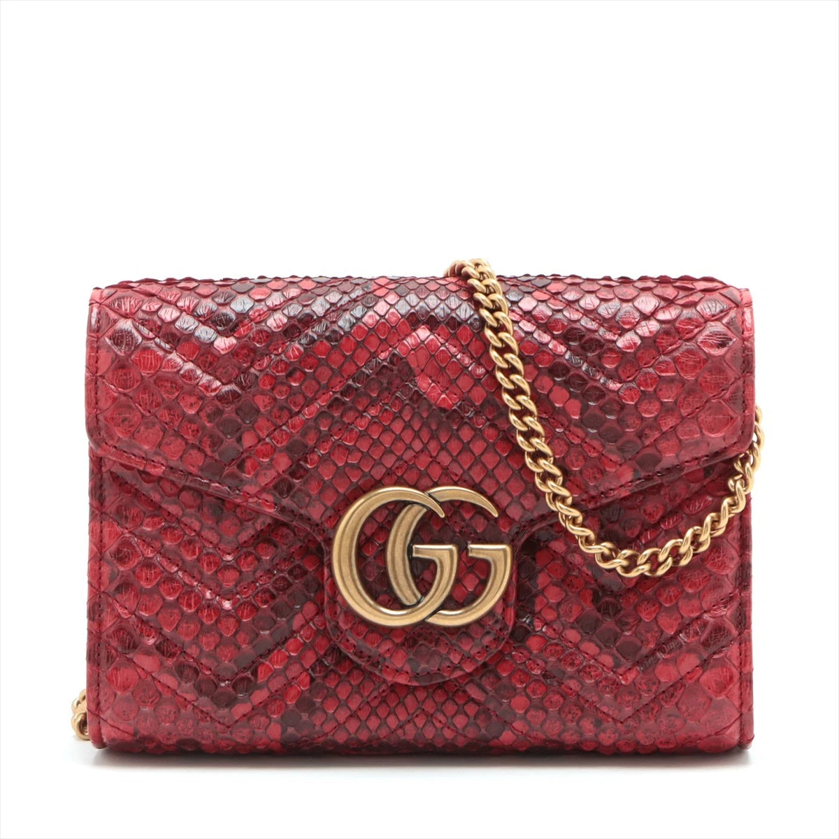グッチ GGマーモント パイソン チェーンウォレット レッド 474575  