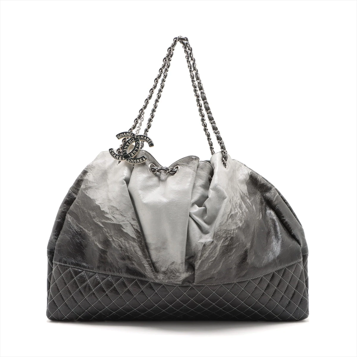 シャネル マトラッセ レザー チェーントートバッグ グレー×ブラック