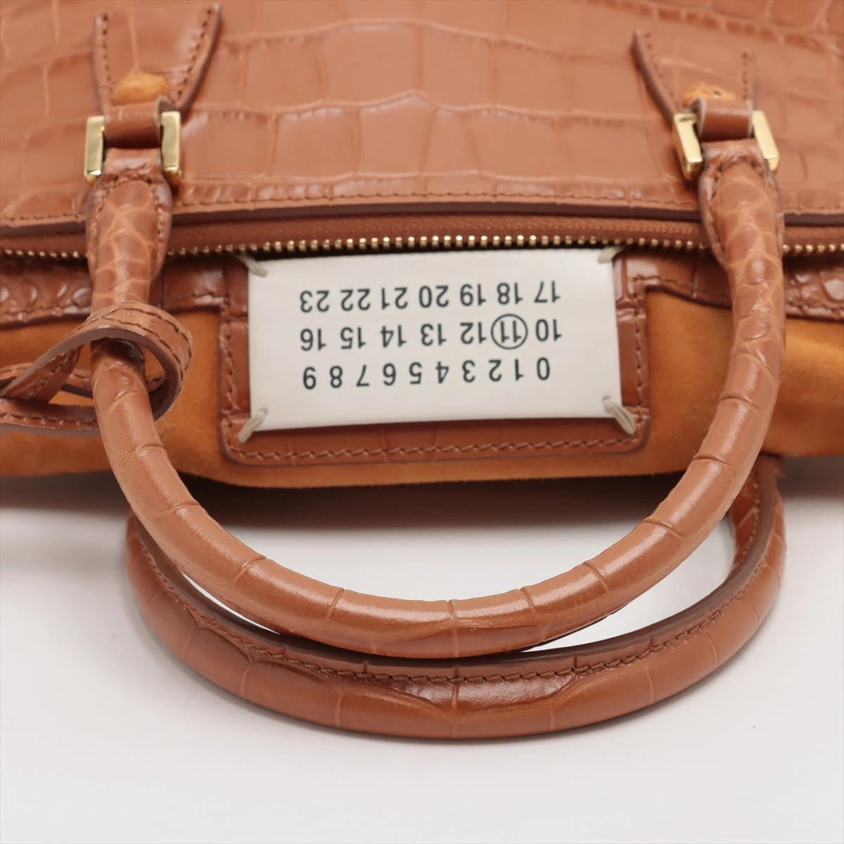 美品Maison Margiela5AC ハンドバック2wayクロコ型押し メゾンマルジェラ 5AC クロコ型押し 2WAYハンドバッグ ブラウン