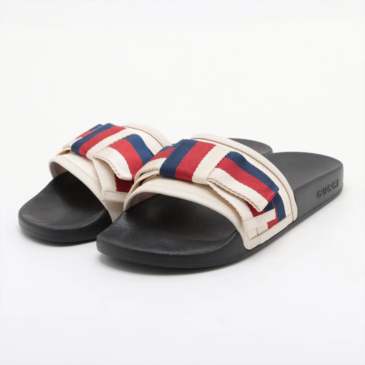 GUCCI 38 シグネチャーサンダル レザー ラバーサンダル　GG グッチ レザー×ラバー サンダル 38 レディース マルチカラー