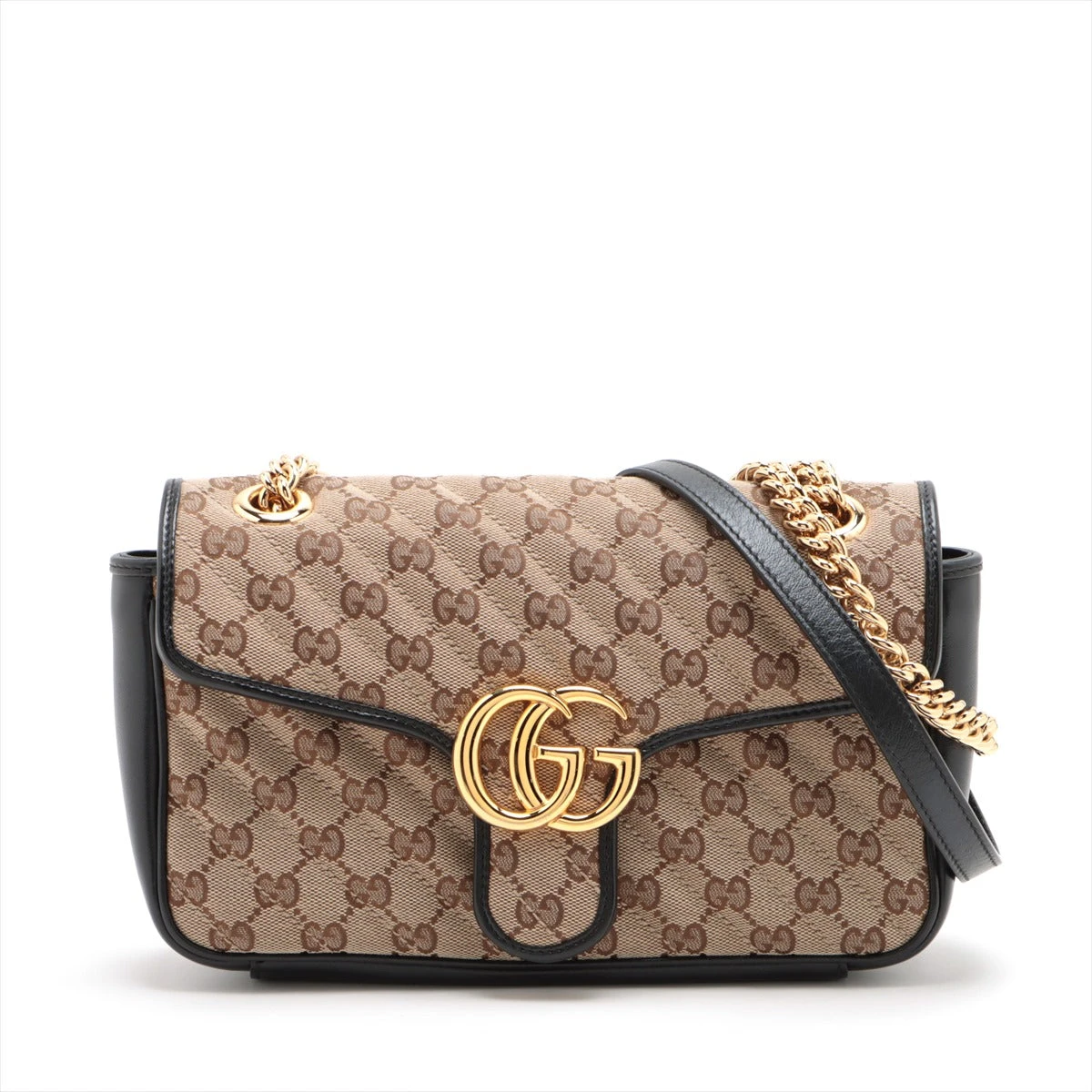 グッチ マーモントチェーキャンバス ベージュ×ブラック ショルダーバッグ