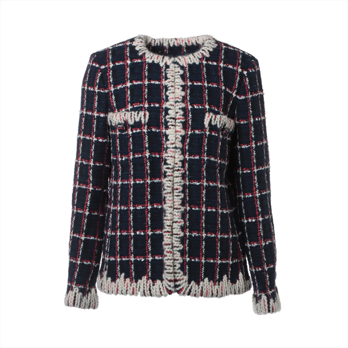 CHANEL ノーカラージャケット 38 ネイビー