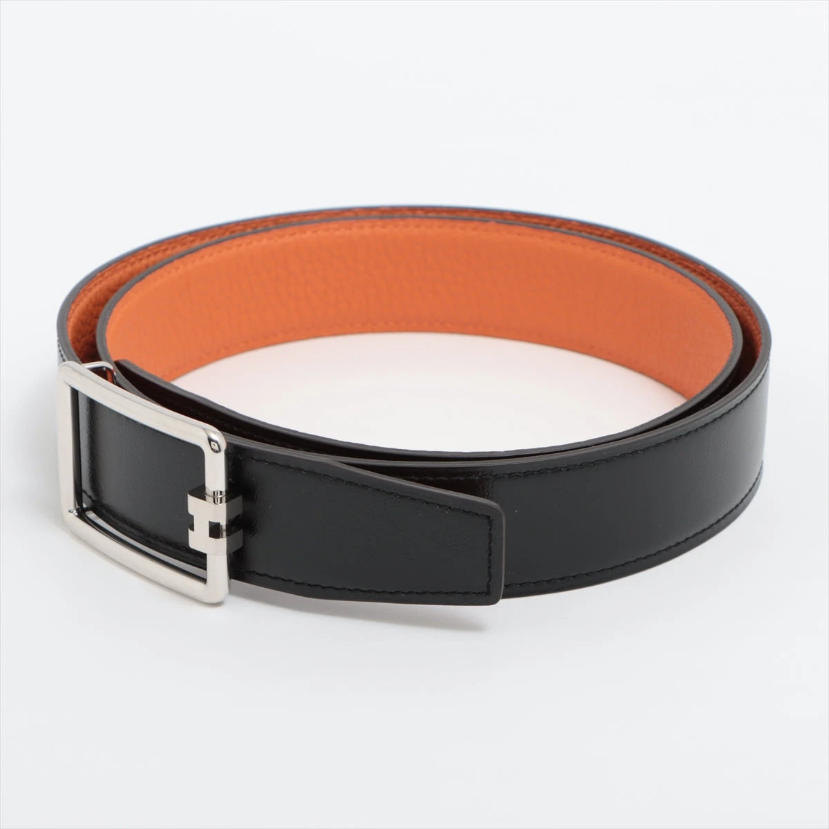 HERMES 黒オレンジ レザー ベルト エルメス U:2022年 ベルト 90 レザー ブラック×オレンジ