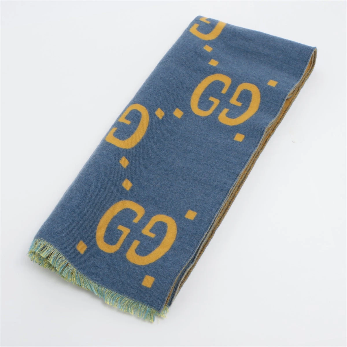 ◇グッチ◇495592/ウール×シルク/マフラー/ブランド グッチ GGジャガード ウール シルク ストール マフラー ネイビー