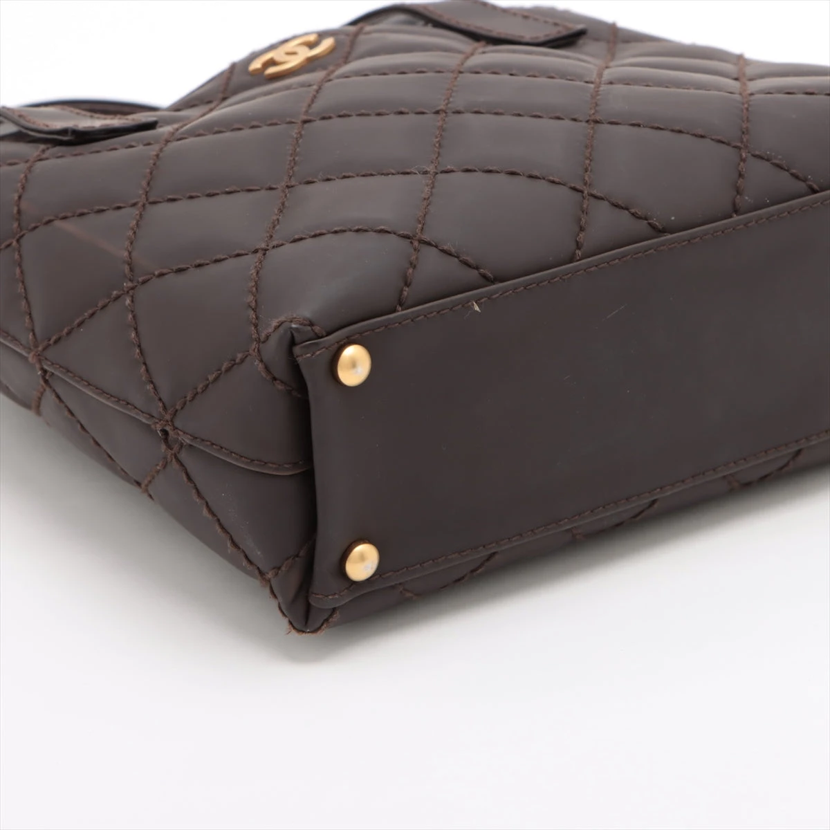 シャネル トートバッグ ワイルドステッチ ブラウン レザー ハンドバッグ シャネル ワイルドステッチ コーティングレザー トートバッグ ブラウン