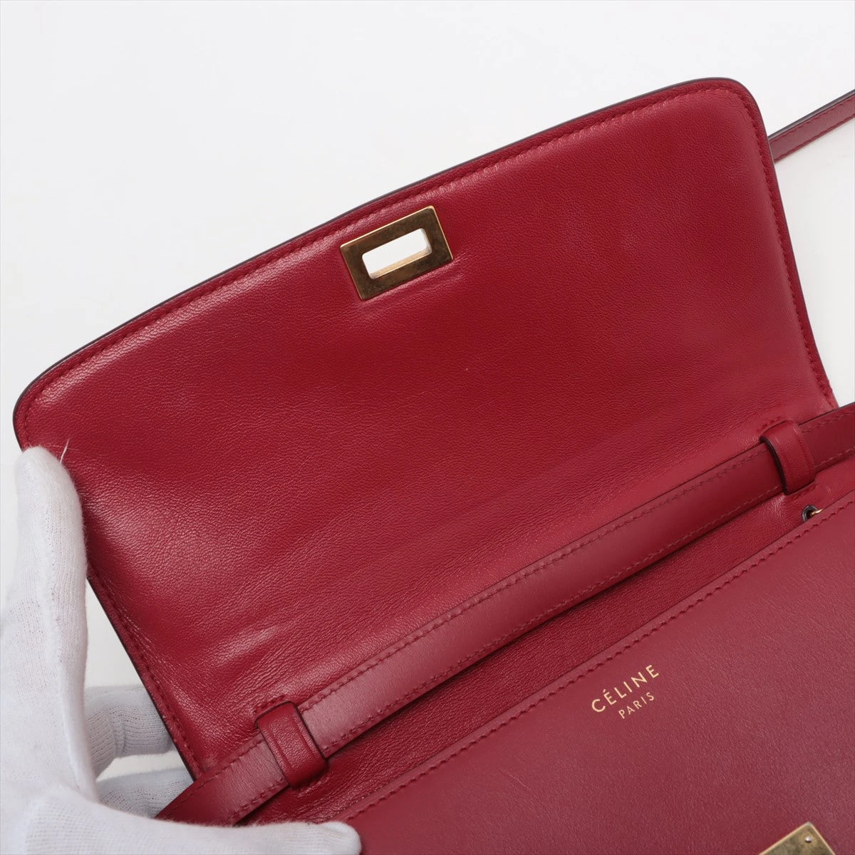 【CELINE】セリーヌ★classic box★クラシックボックス ★レッド セリーヌ クラシックボックス レザー ショルダーバッグ レッド