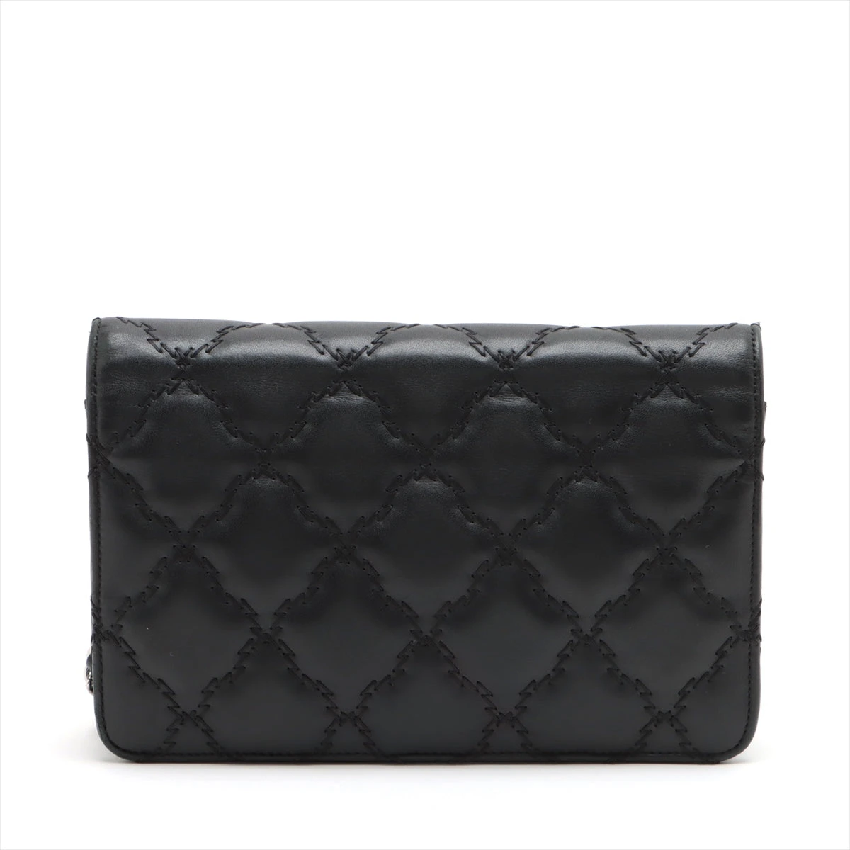 シャネル ウルトラステッチ ラムスキン チェーンウォレット ブラック