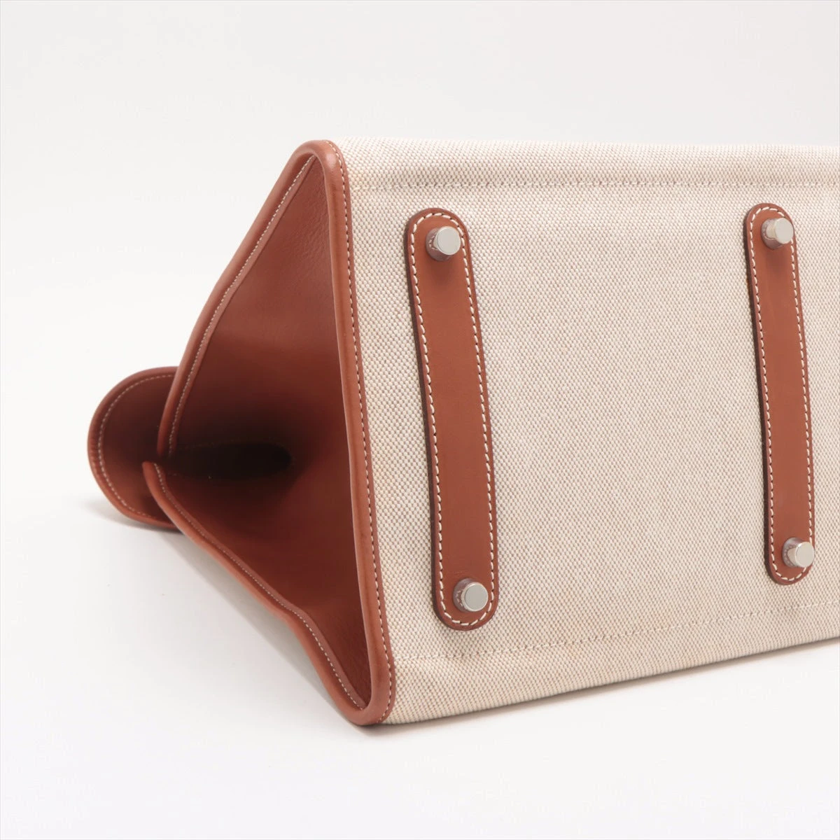 エルメス フードゥ キャンバス×レザー ハンドバッグ ブラウン シルバー