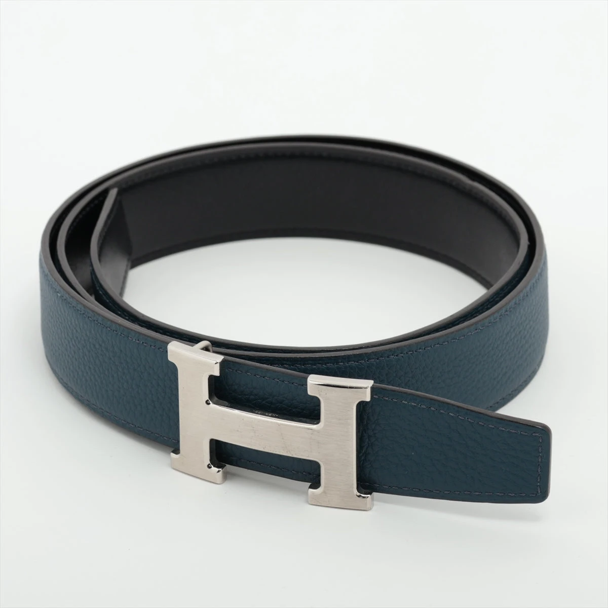 正規極美品！エルメス　レディース　Hベルト　レザー　Hバックル 美品】 エルメス レディース 革ベルト H型バックル 黒/オレンジ