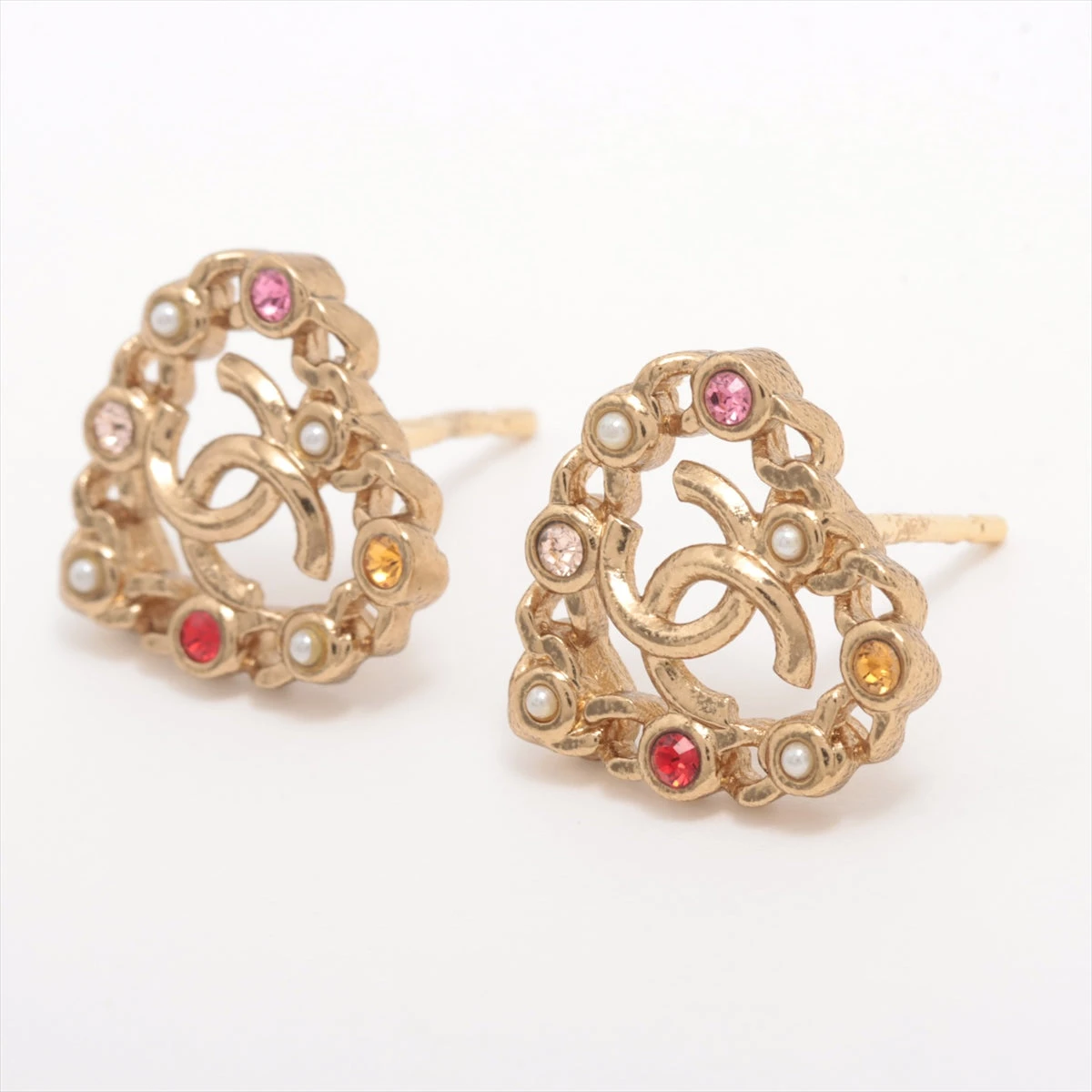 シャネル ココマーク A21V ピアス(両耳用) GP×ラインストーン×フェイク  