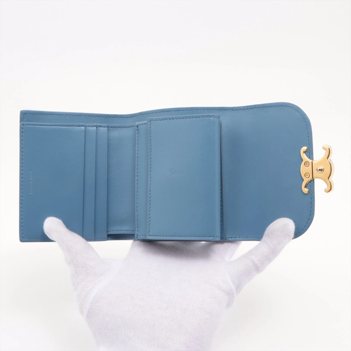 ■中古■　セリーヌ トリオンフ コンパクト 三つ折り 財布 レザー ネイビー ブルー 【384646】3 CELINE - □中古□ セリーヌ トリオンフ コンパクト 三つ折り 財布