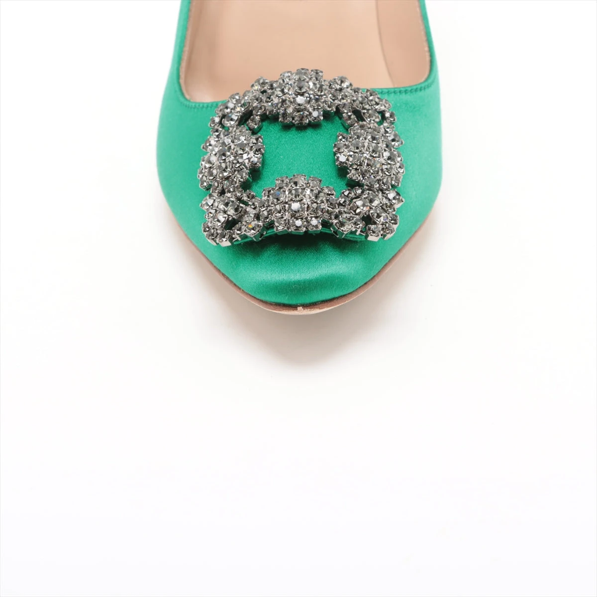 限定マノロブラニク美品 ハンギシサテンパンプス グリーン 38サイズ マノロブラニク Manolo Blahnik ハンギシサテンヒールパンプス
