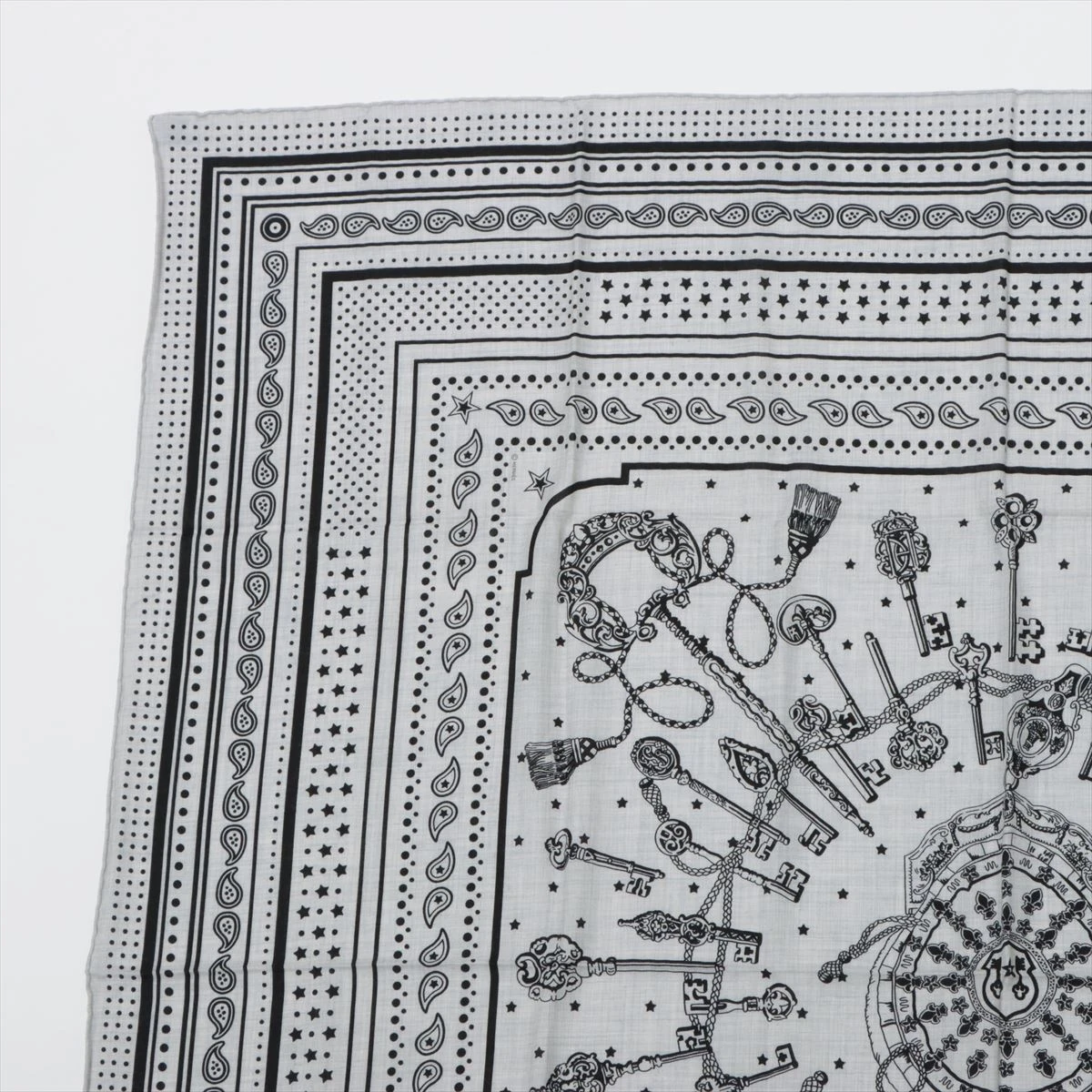 エルメス カレジェアン Les Cles Bandana ショール カシミヤ×シルク