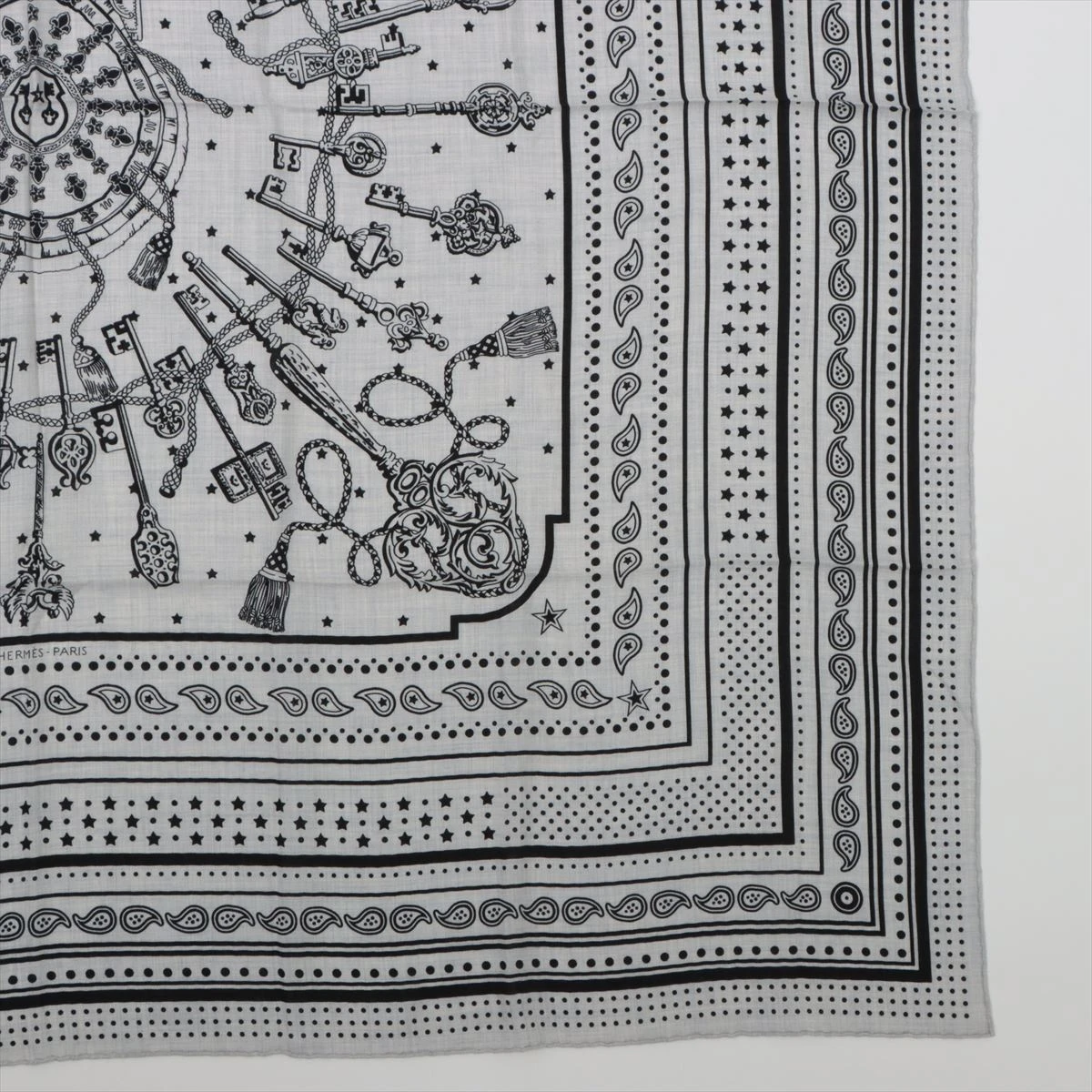 エルメス カレジェアン Les Cles Bandana ショール カシミヤ×シルク