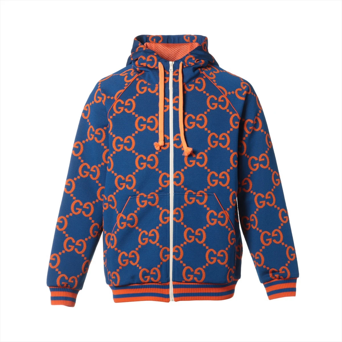 グッチ ポリエステル×ナイロン ジャケット XS メンズ ブルー×オレンジ 