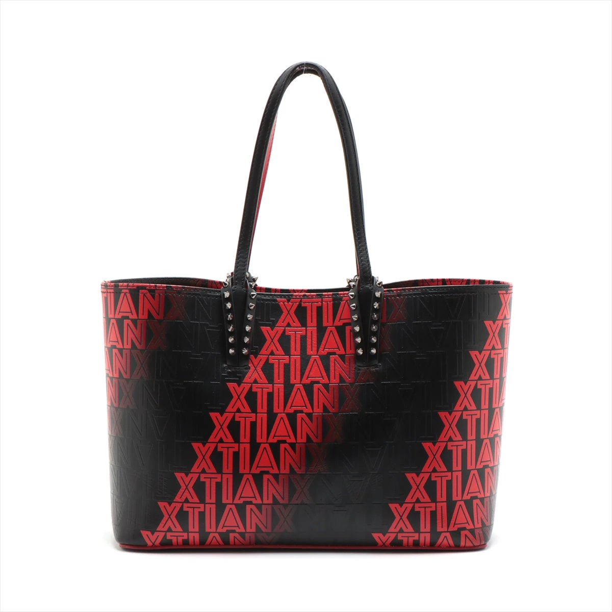 クリスチャン　ルブタン　レザー　スタッズ　ケース　ブラック　レッド クリスチャンルブタン スパイクスタッズ カバタ レザー×ラバー トート
