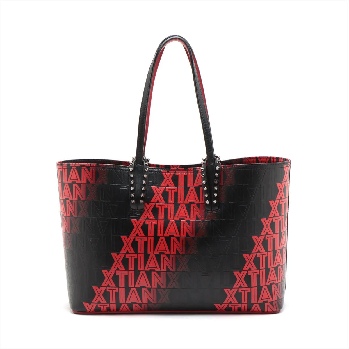 クリスチャンルブタン スパイクスタッズ カバタ レザー×ラバー トート