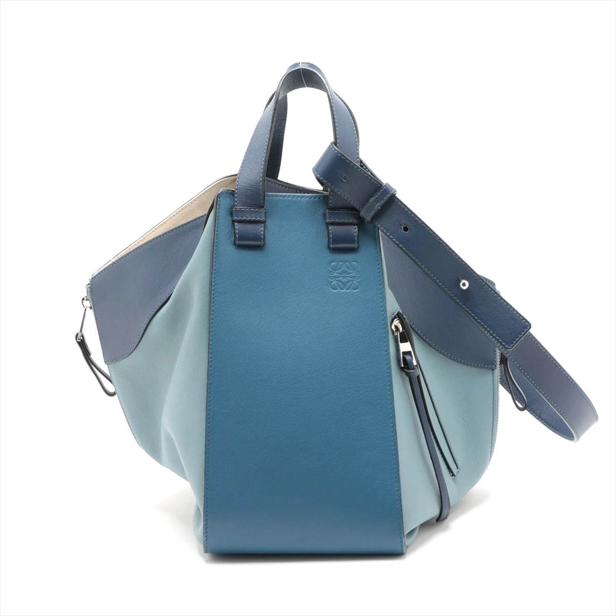 ロエベ ハンモック レザー 2WAYハンドバッグ ブルー×ネイビー