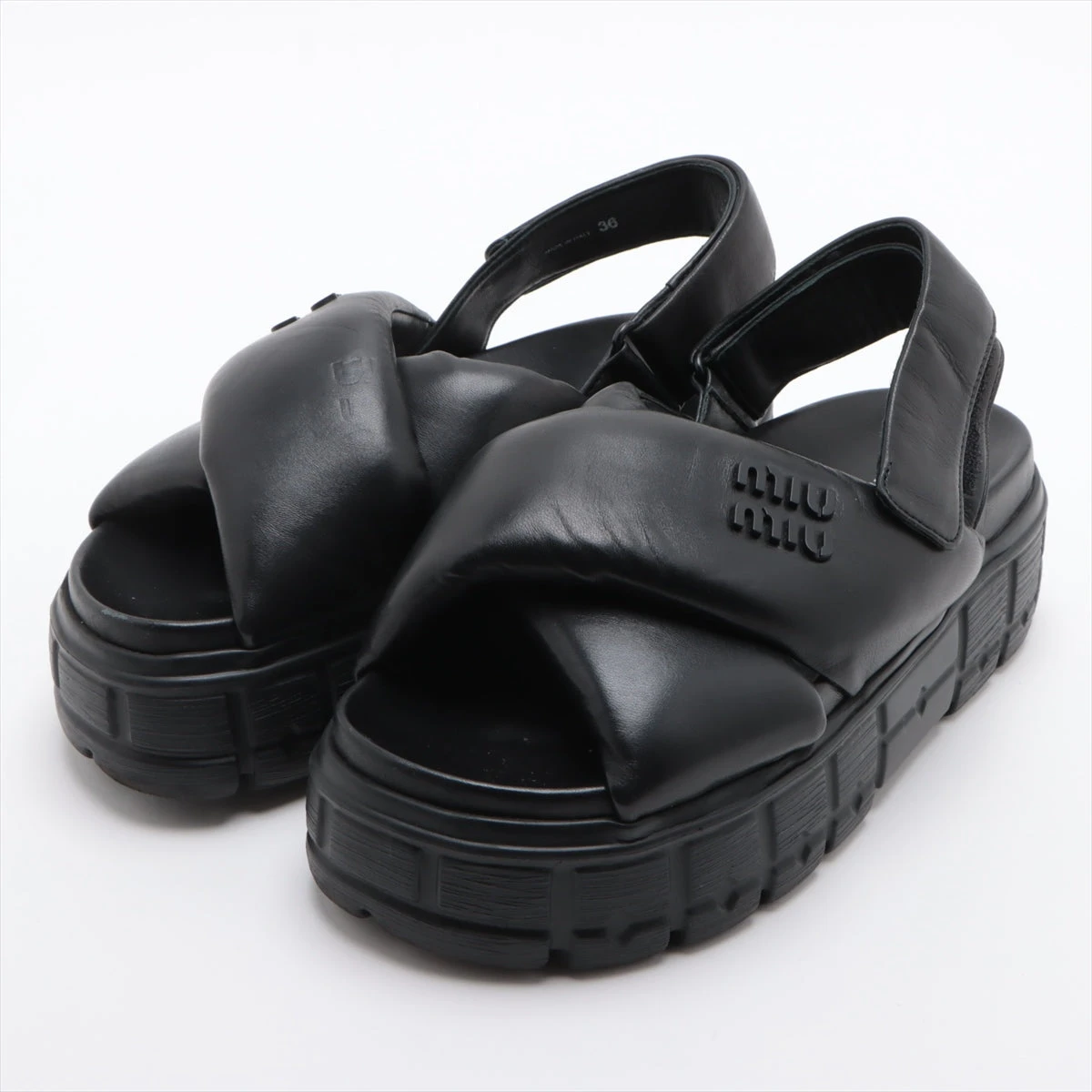 【MIUMIU】lady's オールレザー ウェッジサンダル blackカラー 5e39d818-12ff-4d1d-a79e-