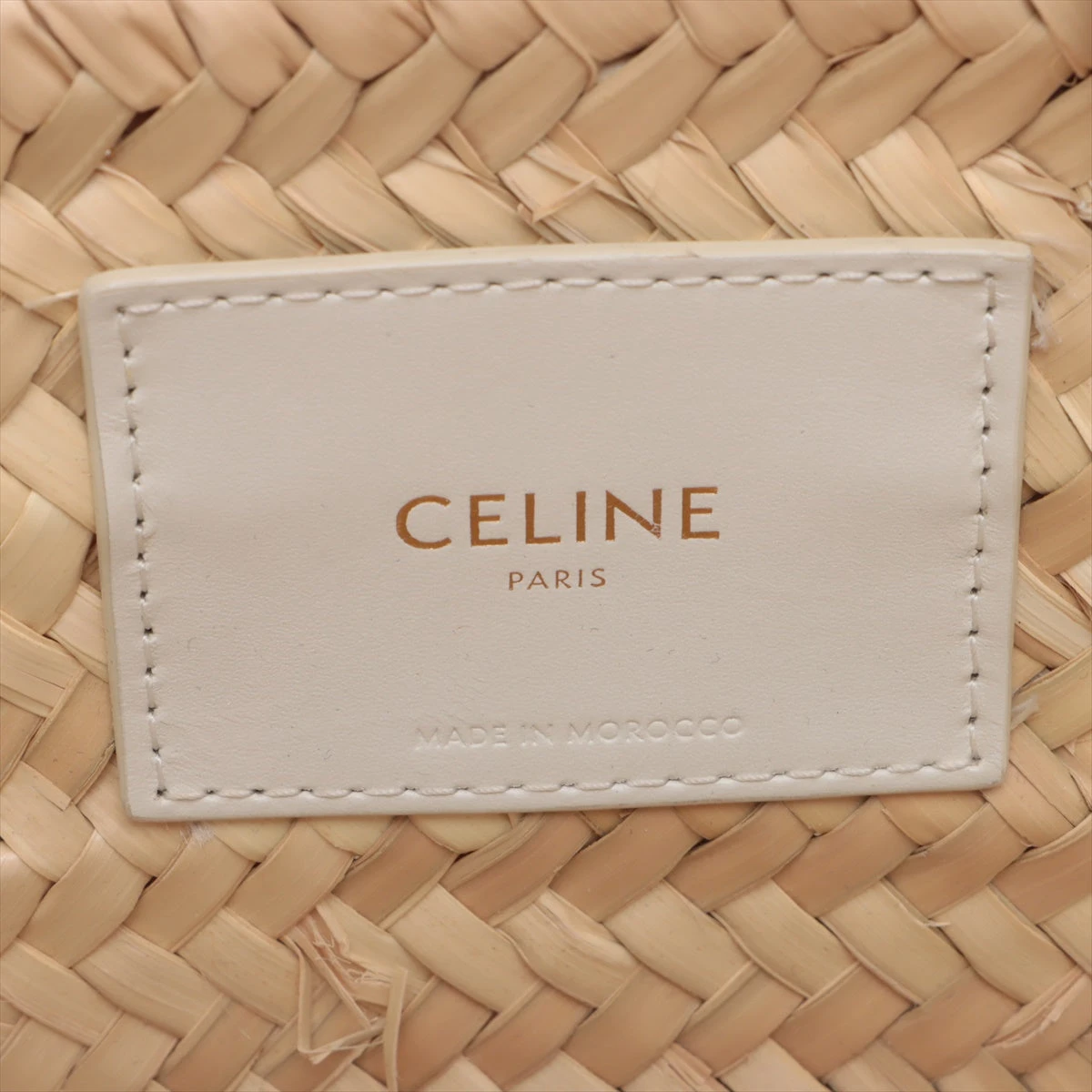 セリーヌ トリオンフ パニエ ラフィア×レザー カゴバッグ ホワイト