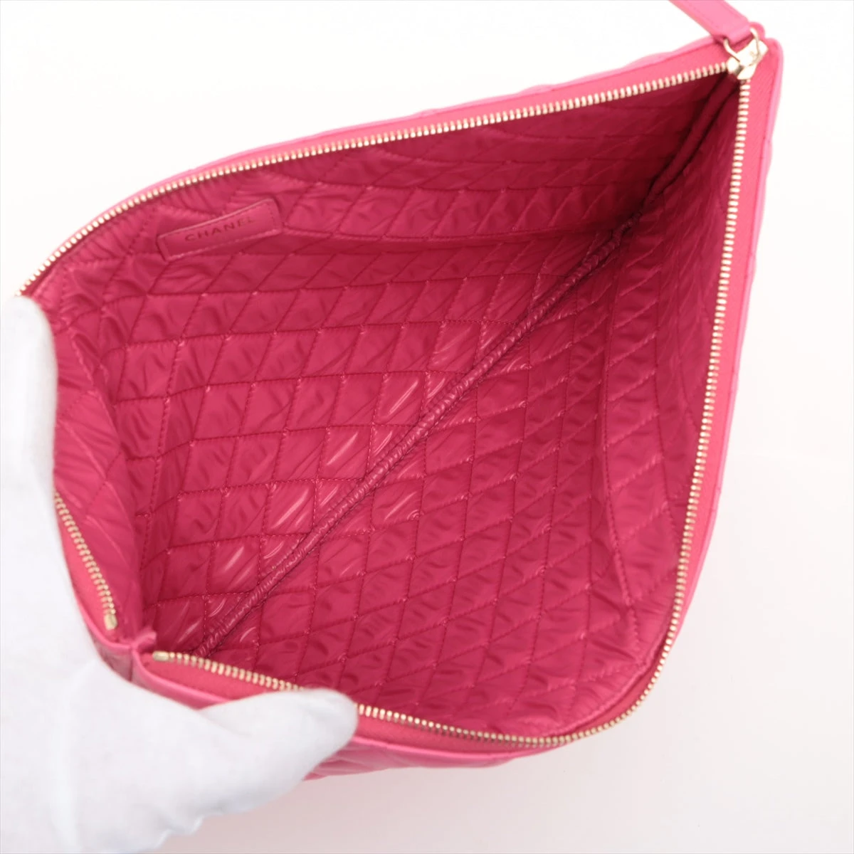 CHANEL ピンクレッド マトラッセクラッチバッグ シャネル マトラッセ ラムスキン クラッチバッグ ピンク