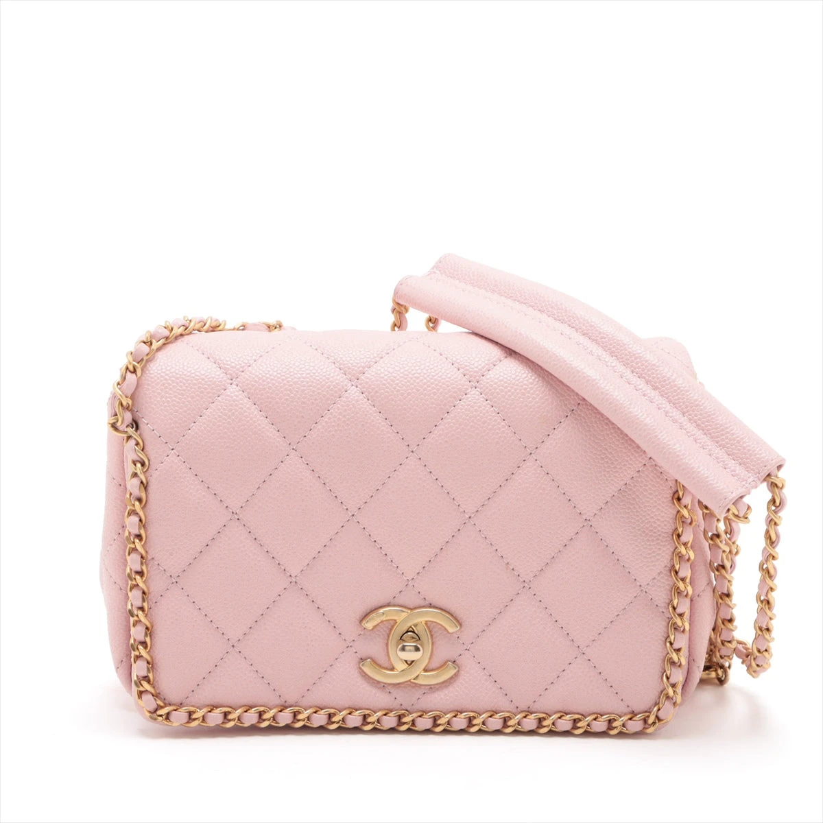 シャネル マトラッセ キャビアスキン チェーンショルダーバッグ ピンク  