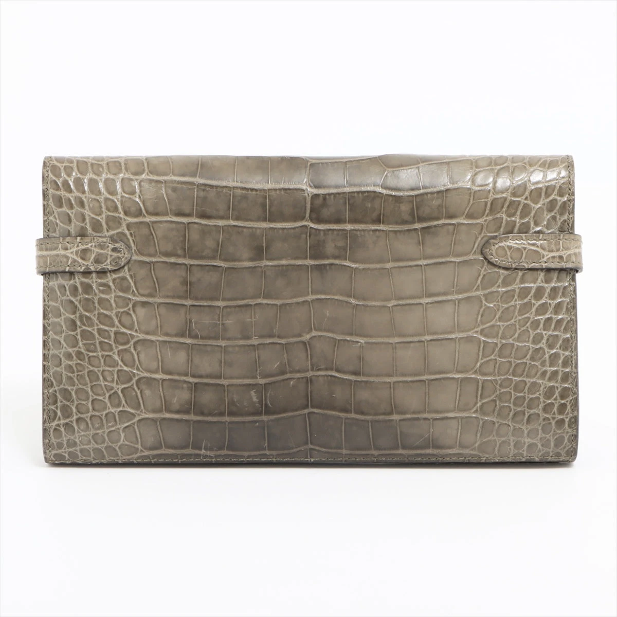 エルメス ケリーウォレット アリゲーター 財布 グレー ゴールド金具 A