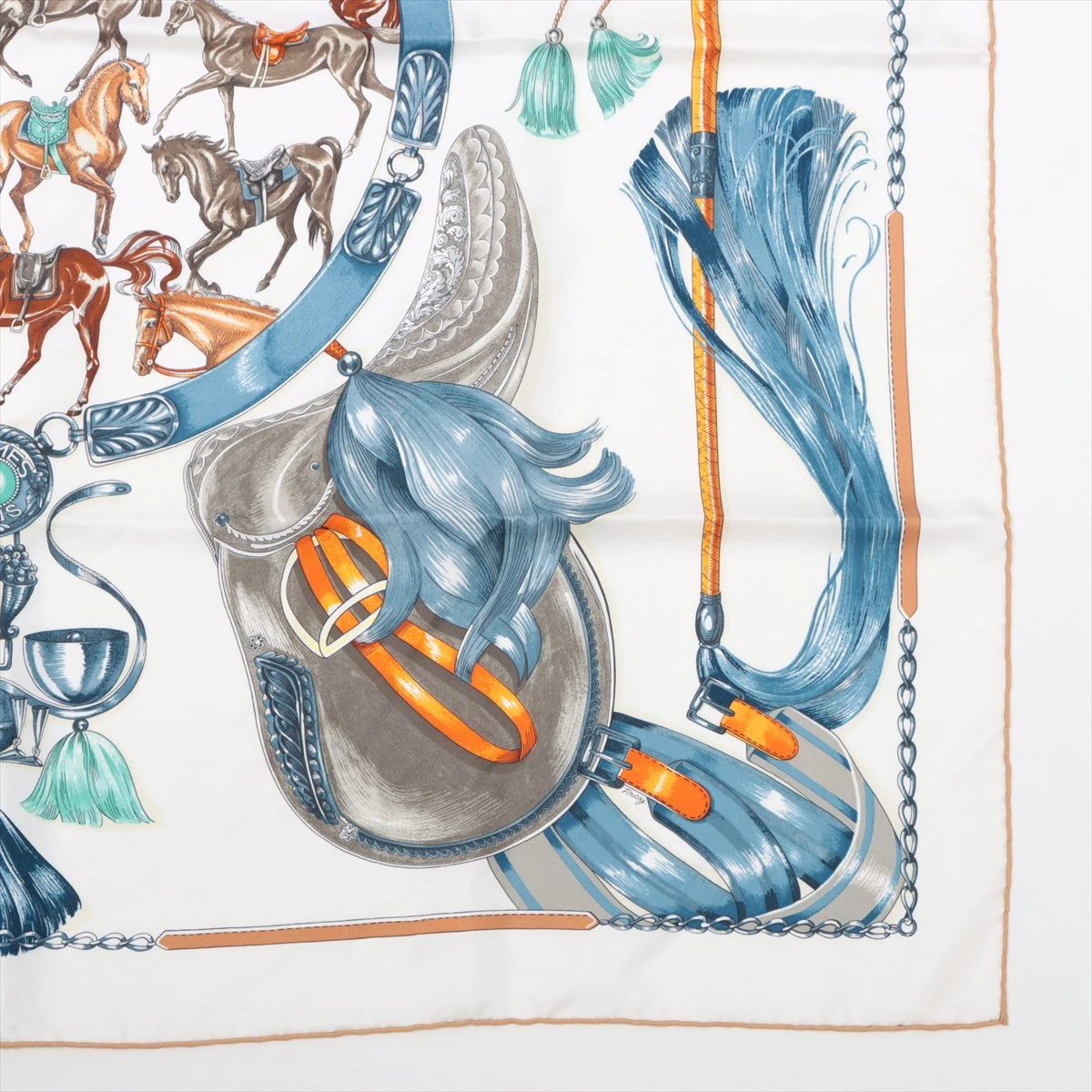 HERMES　カレ90　CAVAL CADES　騎馬行進　ブラン　グリペール HERMES カレ90 CAVAL CADES 騎馬行進 ブラン グリペール 未使用