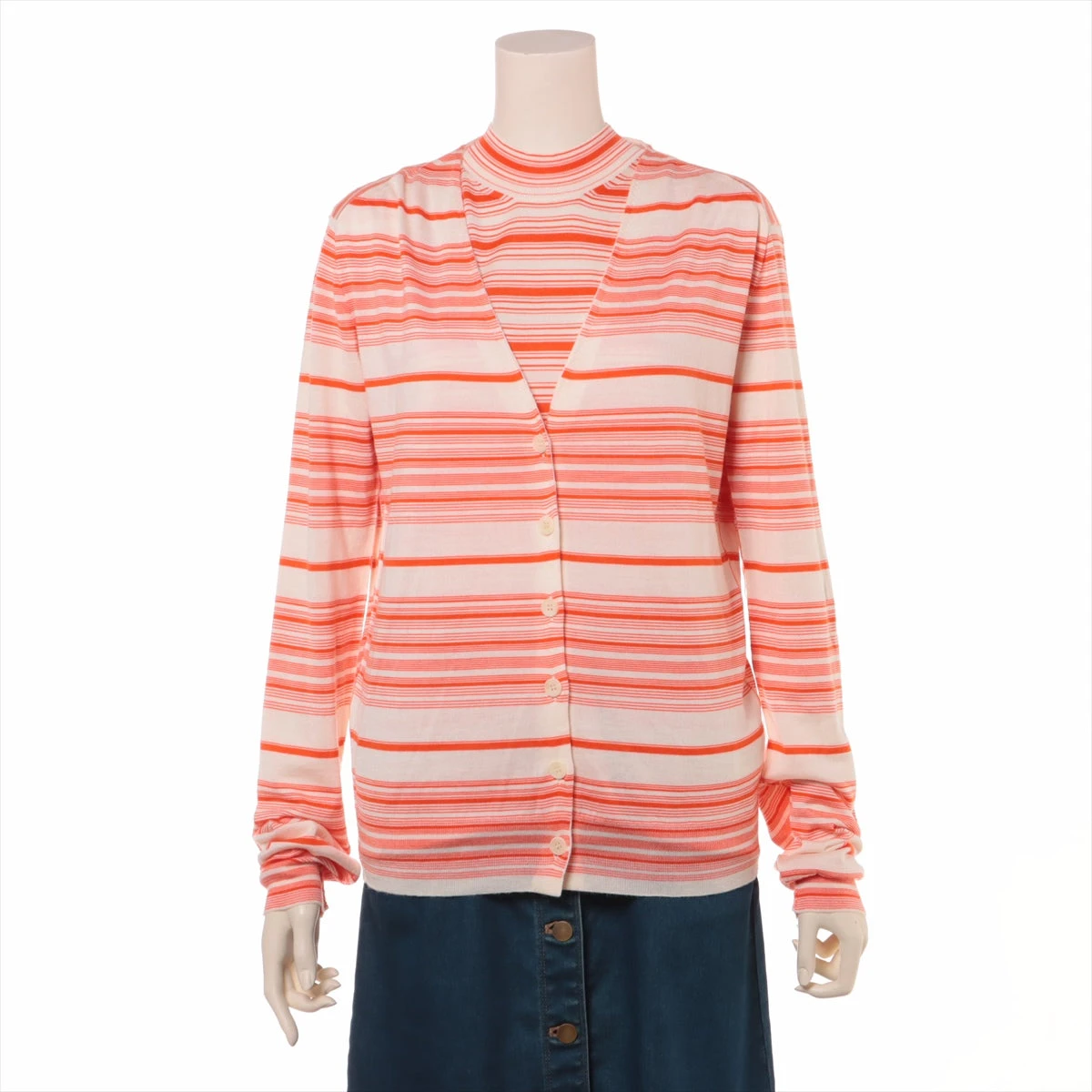 JIL SANDER - 未使用品◎JIL SANDER ジルサンダー JSCO754026 JSCO754027 カシミヤ シルク ボーダー柄 アンサンブル オレンジ ホワイト 34／34 イタリア製 レディース 定価353,000円 ジルサンダー カシミヤ×シルク アンサンブル 34 ホワイト×オレンジ