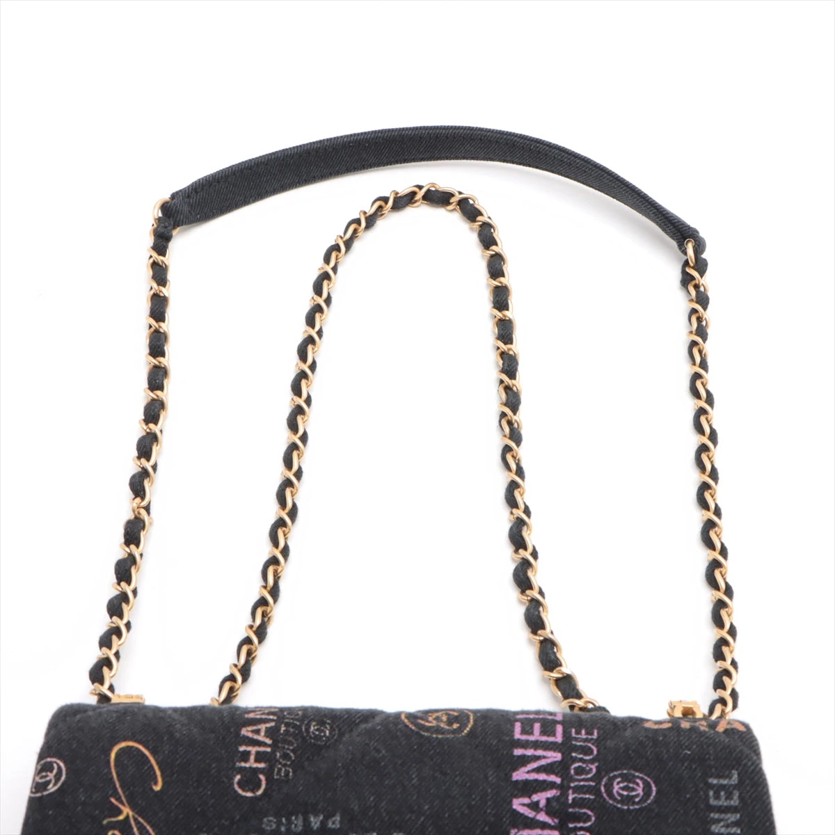 シャネル マトラッセ デニム チェーンショルダーバッグ ブラック