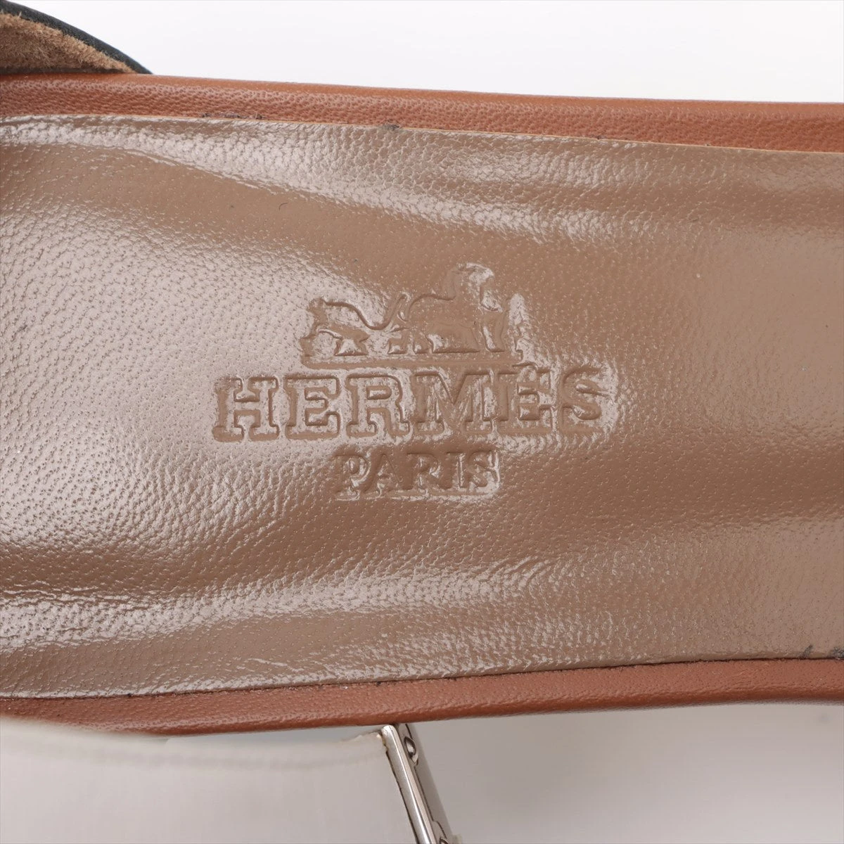 エルメス レザー サンダル 38 1/2 レディース ブラック×ブラウン