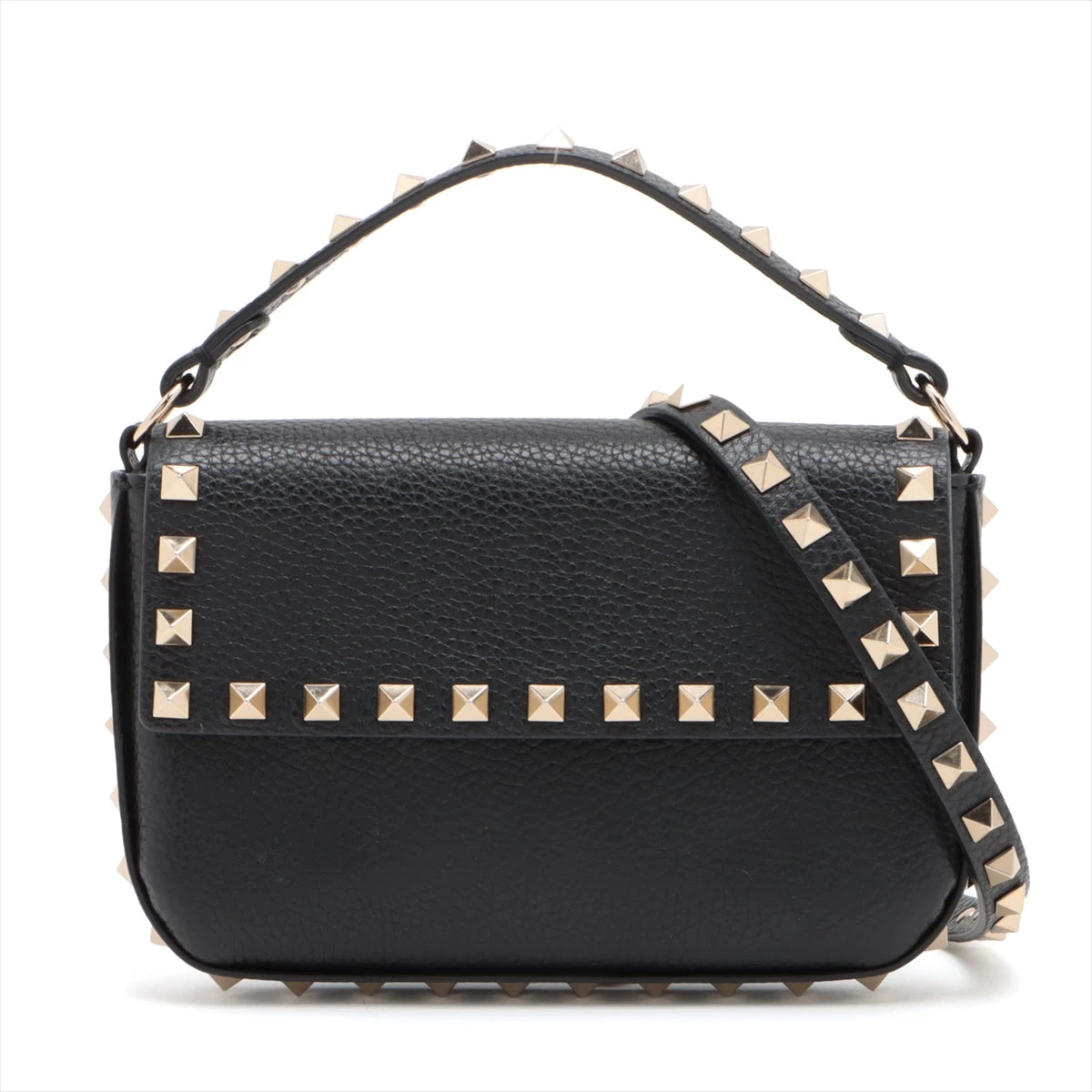 VALENTINO ロックスタッズ・ハンドバッグ 12. ブラック×レザー IKZ-393