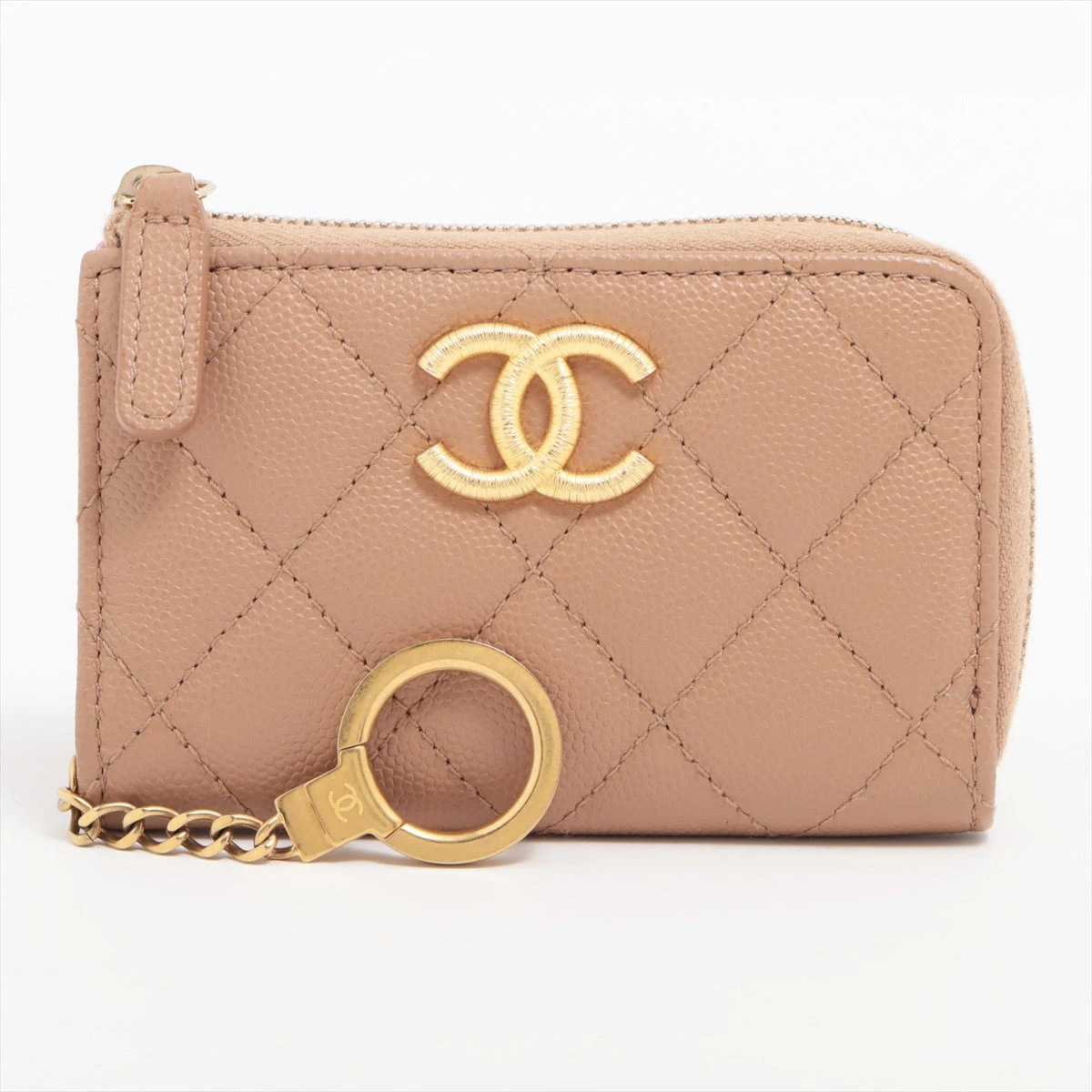 【美品】CHANEL マトラッセ キャビアスキン コインパース ゴールド金具 シャネル マトラッセ キャビアスキン コインケース ベージュ
