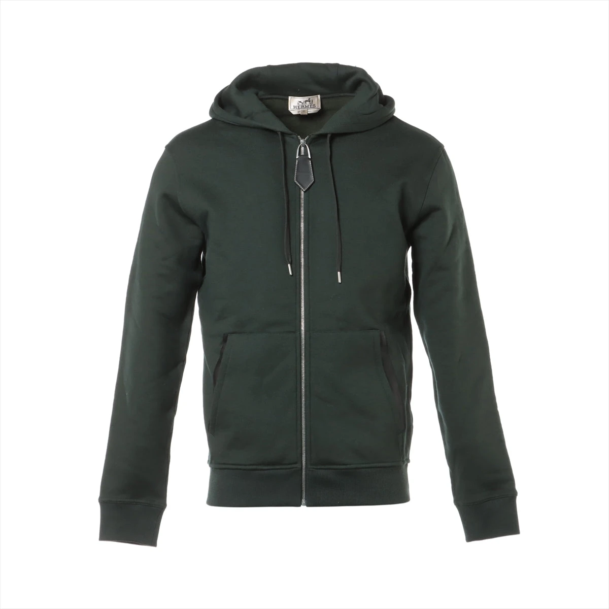 エルメス 21AW コットン×カシミヤ パーカー XS メンズ カーキ レザー