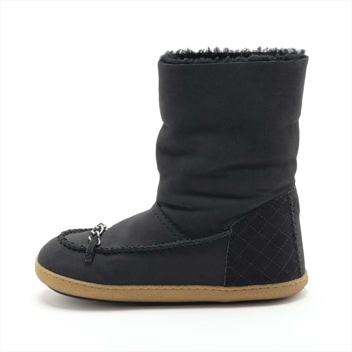 シャネル ココマーク ムートン×レザー ショートブーツ 36 レディース