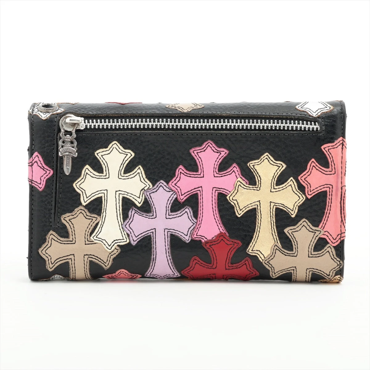 クロムハーツ ウェーブ ウォレット レザー×925 マルチカラー クロス