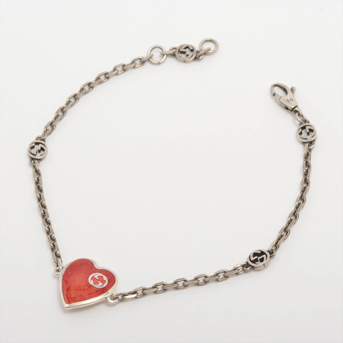 グッチ インターロッキングG ハート ブレスレット 16 925 3.9g レッド