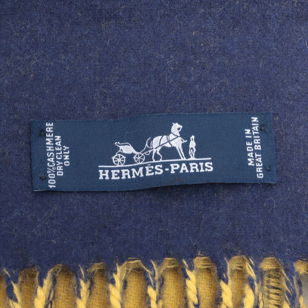 エルメス マフラー カシミヤ イエロー×ネイビー AP059711｜中古